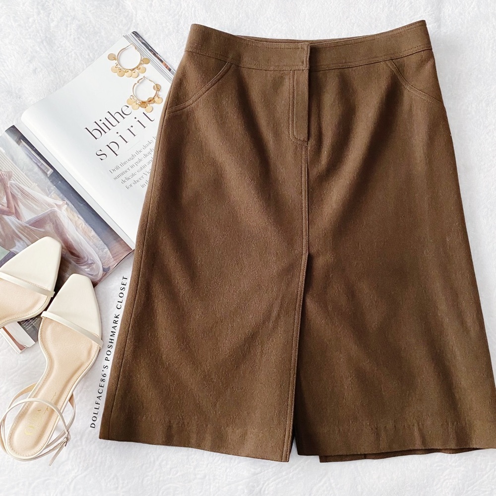 Parted Front & Back Brown Pencil Skirt